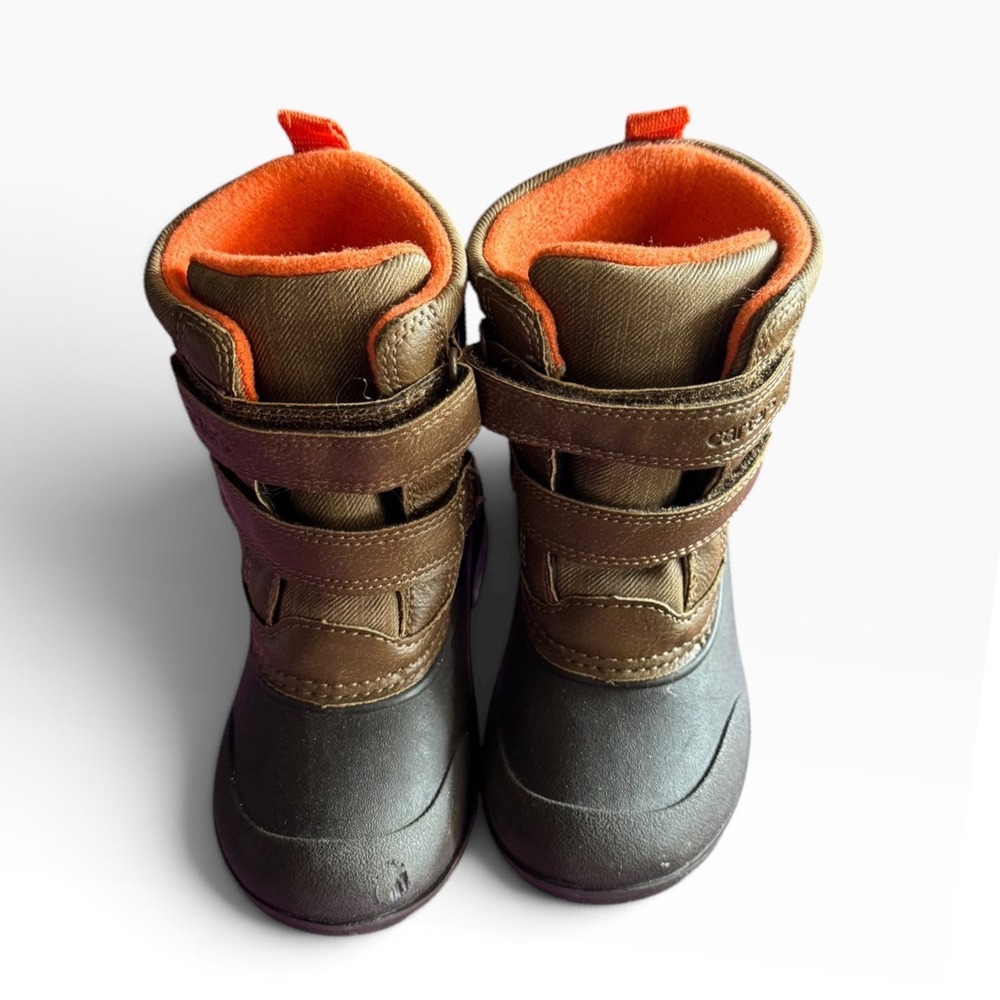 Carters Winter Boots Toddler 8M Brown Orange Fleece Lined Waterproof Snow Deltha